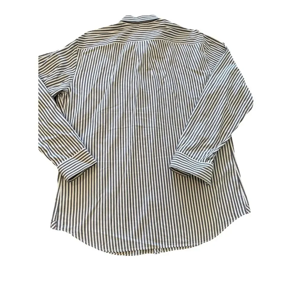 Banana Republic Mens Long Sleeve Button Up Shirt XL White Grey Striped Cotton